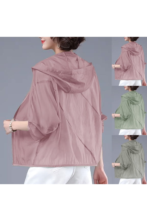 Women's Sun Protection Hooded Jacket with Pocket Zipper Long Sleeve Casual Fashion Outerwear Sunscreen Suit Coat Windbreaker Lightweight Breathable Summer Beach Cover Up | CSEONE,Green XL
