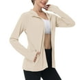 thumbnail image 1 of Women's Sun Protection Hoodie Full Zip Long Sleeve Active Jackets Outdoor Comfortable Hiking Running Hooded Coats Beige XS, 1 of 8