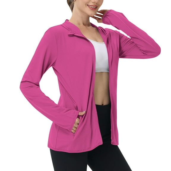 Women's Sun Protection Hoodie Full Zip Long Sleeve Active Jackets Outdoor Comfortable Hiking Running Hooded Coats Hot Pink XXL