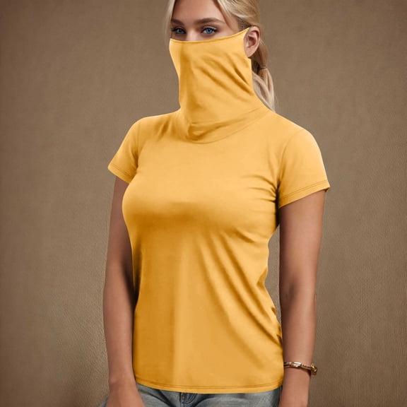 Women's Sun Protection Hoodie with Face Mask, UPF Casual Short Sleeve Top for Summer Outdoor and Athletic Wear