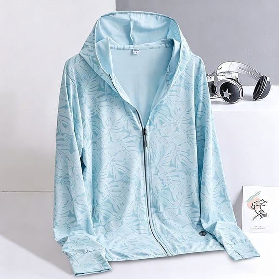 Women's Sun Protection Jacket Hooded Cooling Shirt Athletic Jacket (Light Blue XXXL)