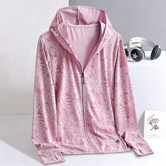 Women's Sun Protection Jacket Hooded Cooling Shirt Athletic Jacket (Pink XL)