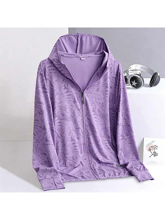 Women's Sun Protection Jacket Hooded Cooling Shirt Athletic Jacket (Purple L)