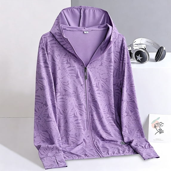 Women's Sun Protection Jacket Hooded Cooling Shirt Athletic Jacket (Purple M)