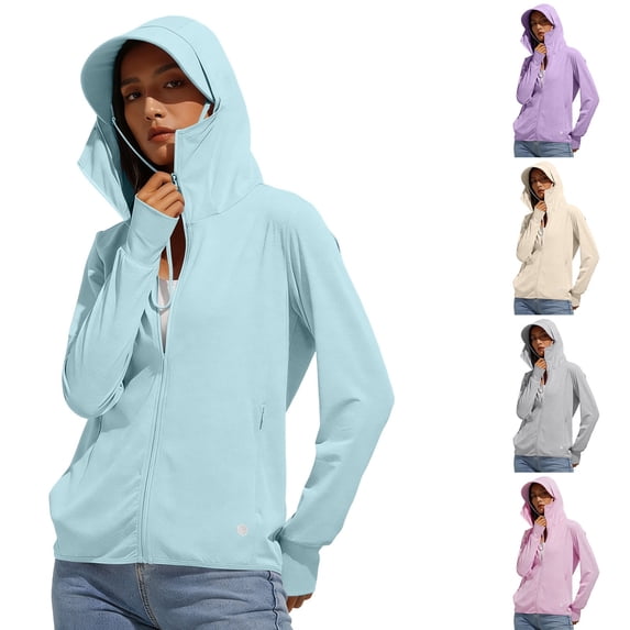 Women's Sun Protection Jacket Hoodie 2024 Women's Nylon Hooded Cool Breathable Sun-protective Clothing Beige M