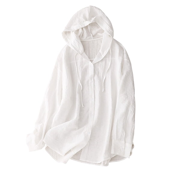 Women's Sun Protection Jacket Hoodie with UPF 50+ Lightweight Full Zip Long Sleeve UV Shirt for Outdoor White L