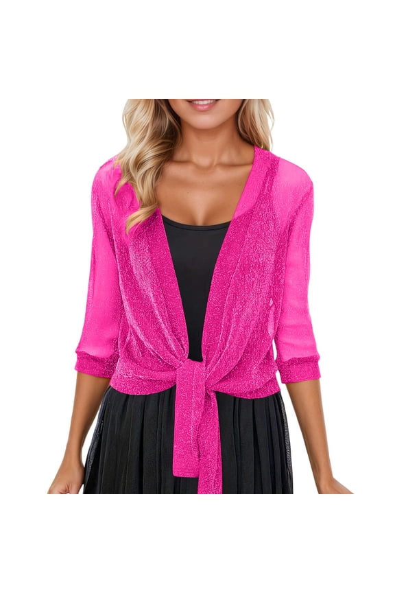 Women's Sun Protection Jacket Lace Mesh Crochet Clothing Lightweight Summer Sun Cover Up Shirt Hot Pink M