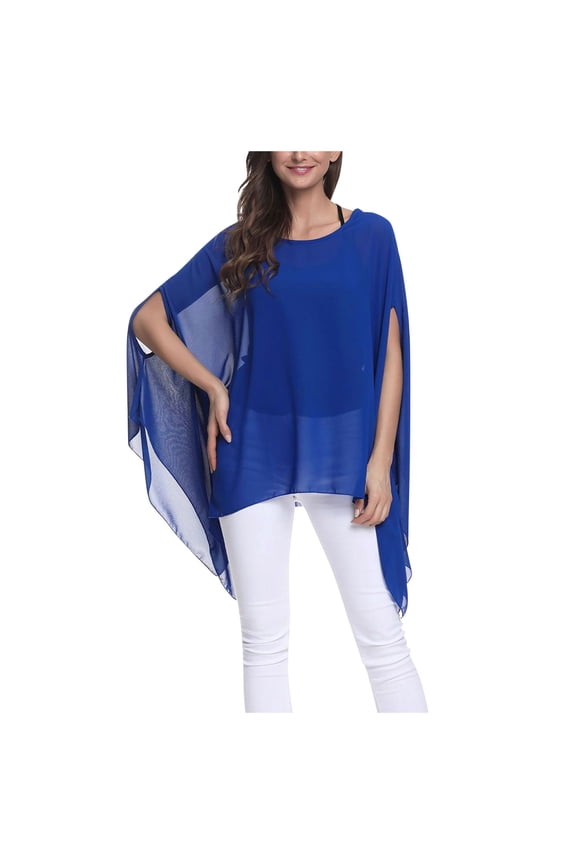 Women's Sun Protection Jacket Plus Size Bohemian Chiffon Seaside Holiday Sunscreen Bikini Cardigan,Blue,One Size