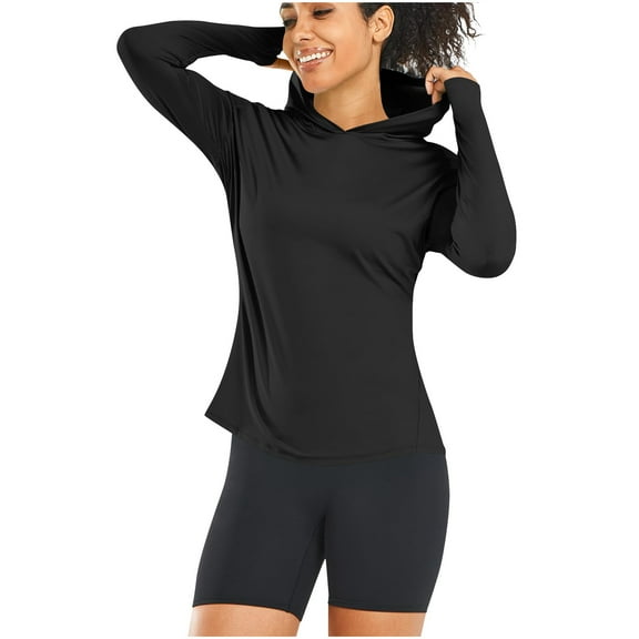 Women's Sun Protection Long Sleeve Hoodie , UPF 50+ UV Rash Guard Swim Shirt, Workout Hiking Running Athletic Tops