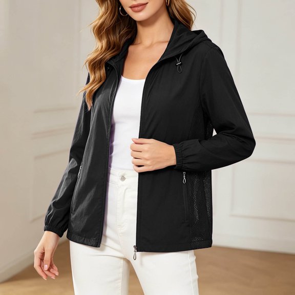 Women's Sun Protection Rash Guard Lightweight Summer Air-Conditioning Jacket with Removable Hood, Made of Ice Silk, Mesh, Breathable Lightweight Hiking Outdoor Shirts(Black,XXL)