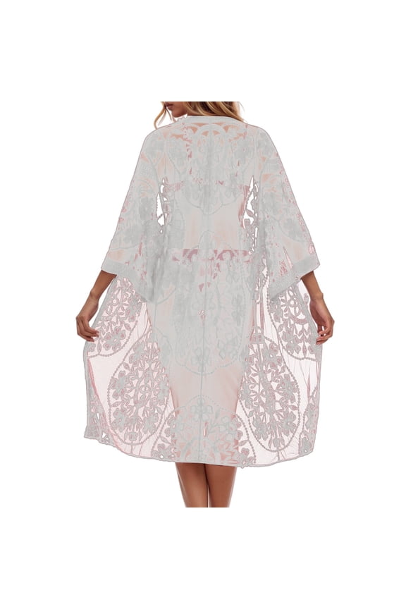 Women's Sun Protection Shirt Jacket Lace Swimwear Accessory And Summer Days Cardigan,White,One Size