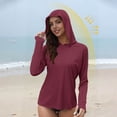 thumbnail image 1 of Women's Sun Protection Shirts Tops Quickly Dry Rashs Guard UPF 50+ Thumb Holes Long Sleeve Hooded Workout Shirts Summer Solid Loose Lightweight Comfy Athletic Running T Shirts, 1 of 6