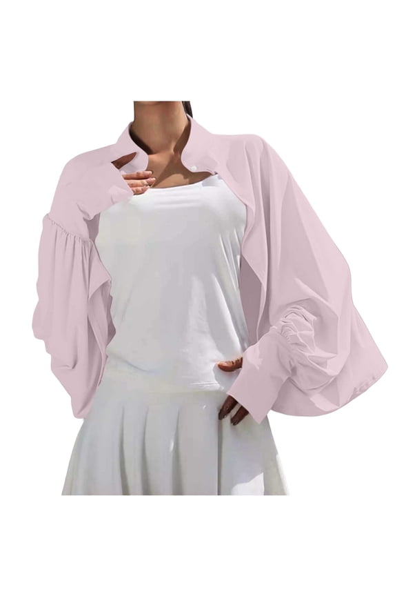 Women's Sun Protection Shrug Button Down Arm Sleeve Neck Cover Cloak Summer Button Down Cardigan With Thumb Hole (Free Size, Pink)