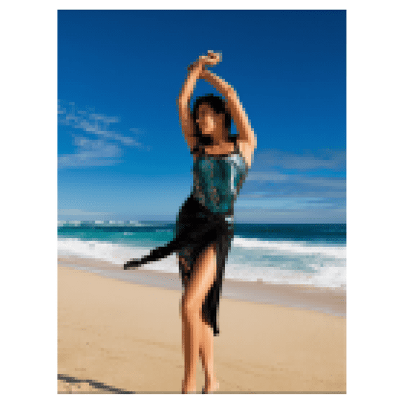 Women's Sun Protection Swimsuit Two Piece Set - Tankini Top & Skirt - UPF 50 ; Gold Accents; Ocean Bow Design; Beach Swimwear; Summer Outfit