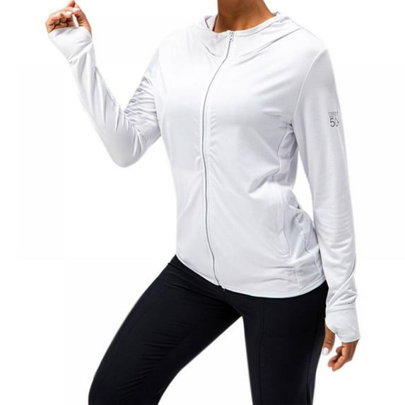 Women's Sun Protection Top Clothing Zip Up Hoodie Long Sleeve Sun Shirt Soft Lightweight Sport Hoodie Jacket with 2 Side Zippered Pockets for Fishing Hiking Outdoor,White S-3XL