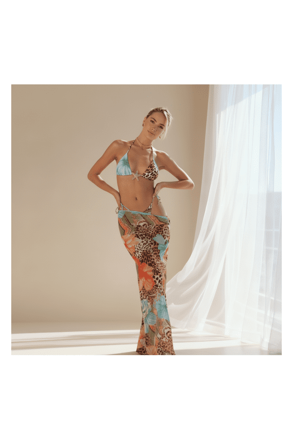 Women's Sun Protective Chiffon Dress - Halter Tie Backless Swimsuit Cover Up, Floral Print Beach Dresses for Vacation, Summer Casual Flowy Maxi Dresses