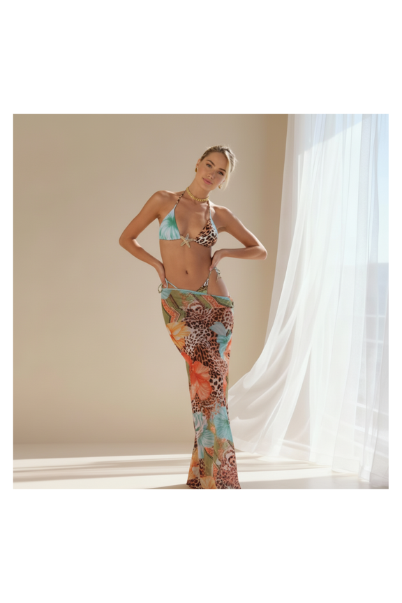 Women's Sun Protective Chiffon Dress - Halter Tie Backless Swimsuit Cover Up, Floral Print Beach Dresses for Vacation, Summer Casual Maxi Dress