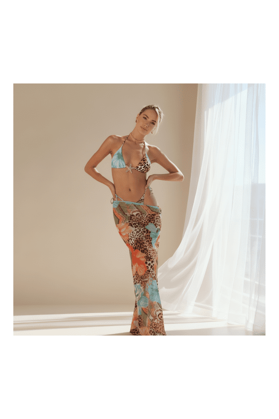 Women's Sun Protective Chiffon Dress - Halter Tie Backless Swimsuit Cover Up - Floral Print Beach Sundress - Summer Vacation Casual Dresses