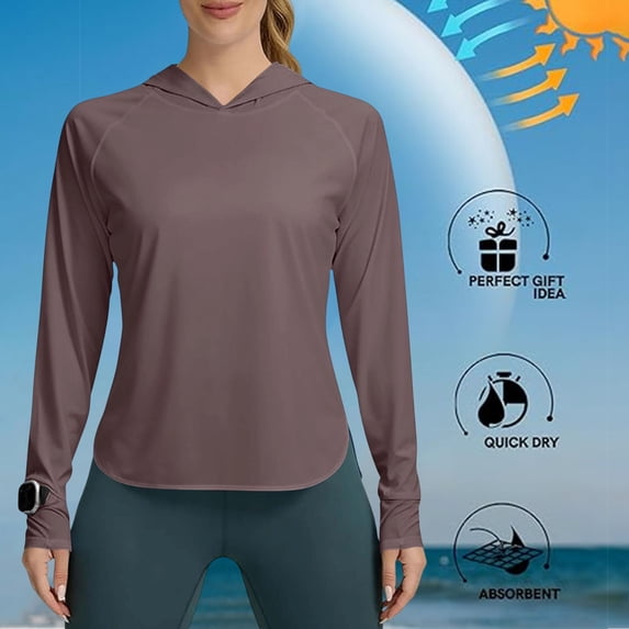 Women's Sun Shirt Hoodie Rash Guard Long Sleeve SPF UV Protection T-Shirts UPF 50+ Hiking Quick Dry Lightweight Long Sleeve with Back Breathable Mesh for Outdoor Fishing Hiking Workout Tops