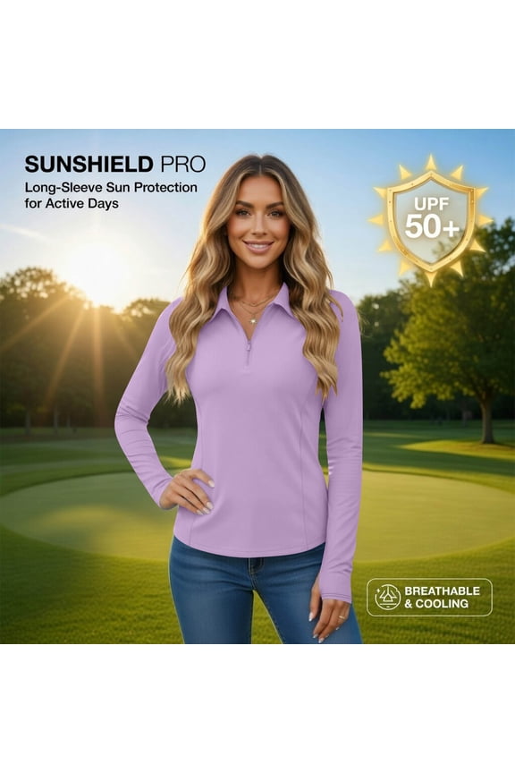 Women's Sun Shirts Rash Guard Collared Long Sleeve Quarter-Zip Tops UV Protection Golf Shirts
