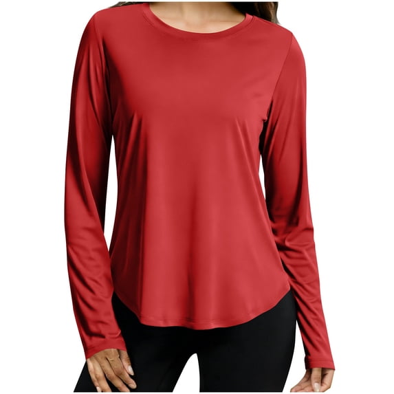 Women's Sun Shirts UPF 50+ Long Sleeve UV Protection Shirt Rash Guard Lightweight Quick Dry SPF Workout Hiking Tops Red S