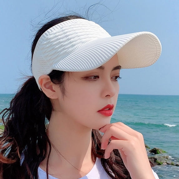 Women's Sun Visor Hat, Open Top Breathable Sports Cap for Summer Outdoor Activities, UV Protection Wide Brim Sun Hat for Golf and Tennis White