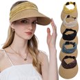 thumbnail image 1 of Women's Sun Visor Hat Packable Straw Floppy Wide Brim Ponytail Hat for Summer Beach Travel Golf Garden, 1 of 7