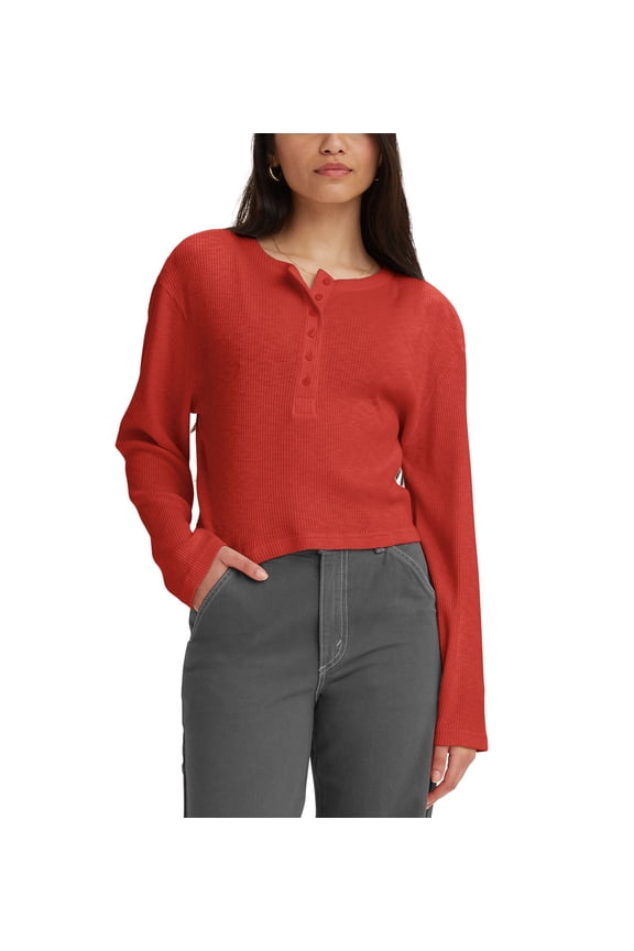 Women's Sunbloom Front Button Henley Top Burnt Orange S