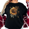 thumbnail image 1 of Women's Sunflower Butterfly Art Nature Graphic Comfortable T Shirt Breathable Short Sleeve Round Neck Top Black S-5XL, 1 of 5