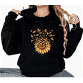 thumbnail image 1 of Women's Sunflower Butterfly Printed Crew Neck Cotton Hooded Long-Sleeved Black S-2XL, 1 of 7