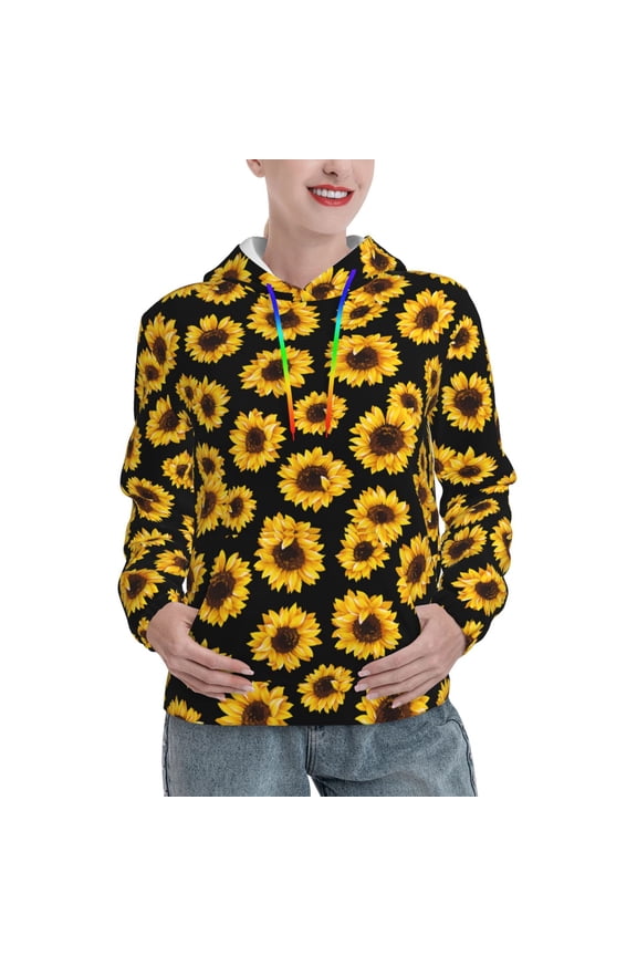 Women's Sunflower Flowers 3D Printed Hooded Sweatshirt Long Sleeve Pullover Hoodies With Pocket Large