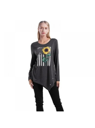 NKOOGH Shirt for Overnight Delivery Items Prime Long Sleeve T Shirt Women  Womens Tie Dye Sunflower Printing Casual Fashion Round Neck Short Sleeve T
