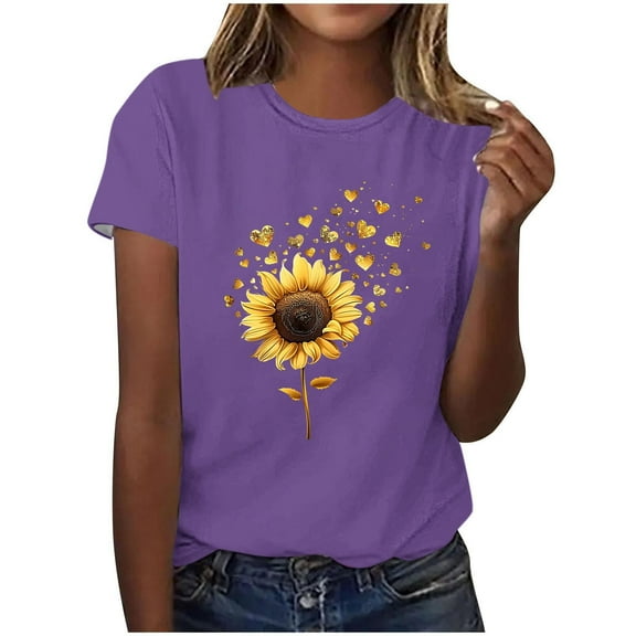 Women's Sunflower Graphic Shirts Boho Flowers Tee Tops Cute Summer Vintage Short Sleeve Holiday T Shirt 2026 Trendy