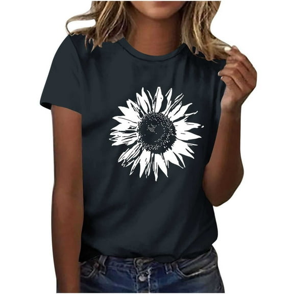 Women's Sunflower Graphic Shirts - Ladies Graphic Tees Vintage Sunflowers Casual Short Sleeve Crew Neck Shirts Cute Floral Print T-Shirts Summer Tops