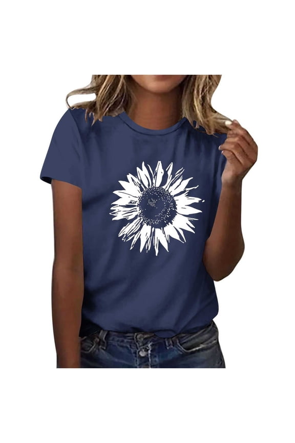 Women's Sunflower Graphic Shirts - Ladies Graphic Tees Vintage Sunflowers Casual Short Sleeve Crew Neck Shirts Cute Floral Print T-Shirts Summer Tops