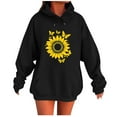 thumbnail image 1 of Women's Sunflower Printed Hoodies Oversized Long Sleeve Drawstring Hooded Sweatshirts Casual Fashion Sweater Tops with Pockets (2XL, Black), 1 of 4