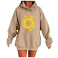 thumbnail image 1 of Women's Sunflower Printed Hoodies Oversized Long Sleeve Drawstring Hooded Sweatshirts Casual Fashion Sweater Tops with Pockets (2XL, Khaki), 1 of 4