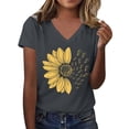 thumbnail image 1 of Women's Sunflower T-Shirt - Plus Size Summer Top - Short Sleeve Graphic Tee - V-Neck Casual Wear | Baberdicy | Women's Sunshade Summer T Shirt Plus Size Loose Top Top Girls Short (Dark Gray | L), 1 of 4