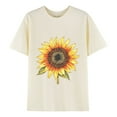 thumbnail image 1 of Women's Sunflower T-Shirts Loose Fit Round Neck Short Sleeve Plus Size Base Tees Cute Graphic Tshirts (M, Beige), 1 of 4