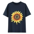 thumbnail image 1 of Women's Sunflower T-Shirts Loose Fit Round Neck Short Sleeve Plus Size Base Tees Cute Graphic Tshirts (M, Navy), 1 of 4