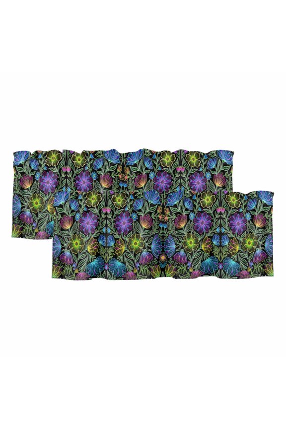 2 Pack Valances for Windows 42 x 12 Inch, Abstract Flower Decorative Kitchen Curtain Valance, Geometric Colorful Floral Leaf Plant Rod Pocket Short Curtains Window Treatment for Bathroom/Cafe