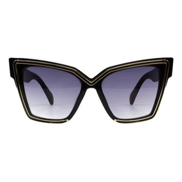 Women's Sunglasses Oversized Butterfly Square Cat Eye Gold Outline UV400 Black