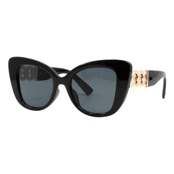 Women's Sunglasses Oversized Butterfly Square Frame Chain Design UV 400 Black