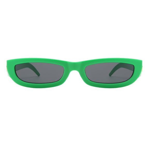Women's Sunglasses Skinny Thin Oval Rectangular Frame Gold Accent UV400 Green