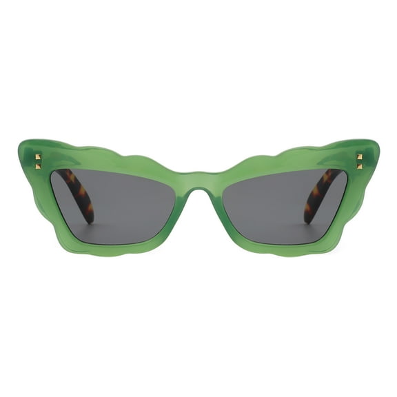 Women's Sunglasses Trapezoid Cat Eye Butterfly Scalloped Edges UV400 Green Tort