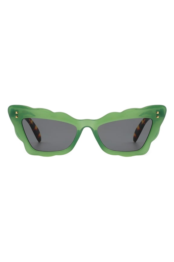 Women's Sunglasses Trapezoid Cat Eye Butterfly Scalloped Edges UV400 Green Tort