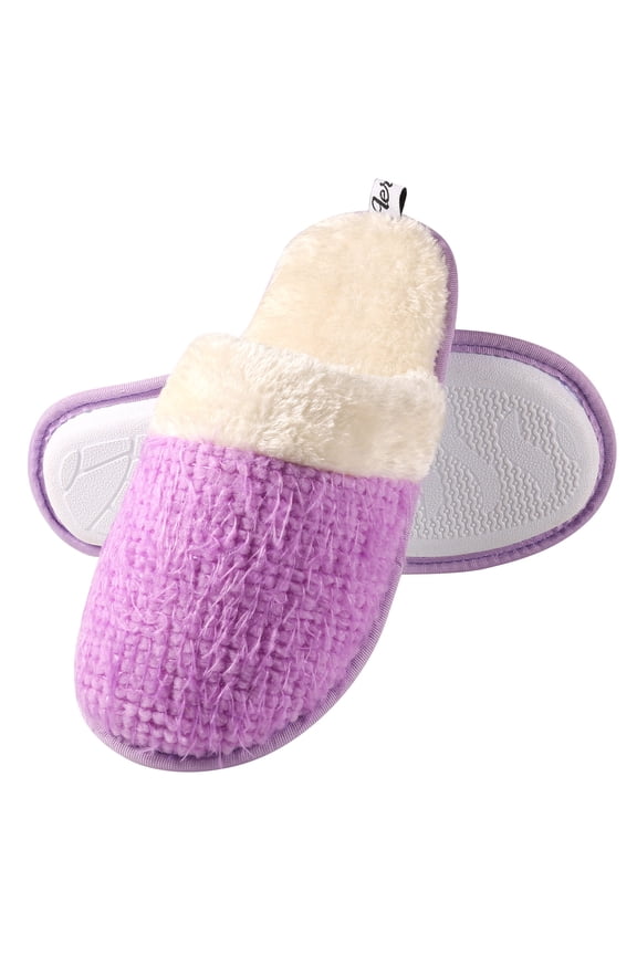 Women’s Sunrise Woven Plush Slippers – Warm Memory Foam Footbed with Non-Slip Rubber Sole for Indoor/Outdoor & Spa Use