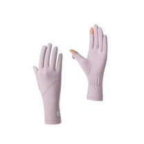 Women's Sunscreen Gloves Summer, Ice Silk Outdoor Driving Cycling Thin Breathable Gloves With Finger Leakage Feel Panel(Purple)