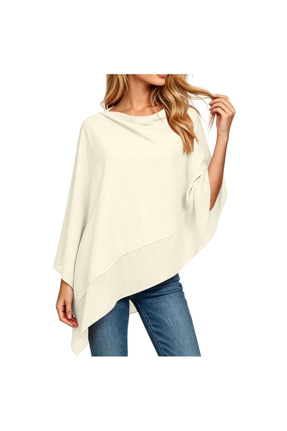 Women's Sunscreen Shawl Loose Solid Batwing Sheer Chiffon Caftan Wrap Poncho Tunic Top Topper White Free size