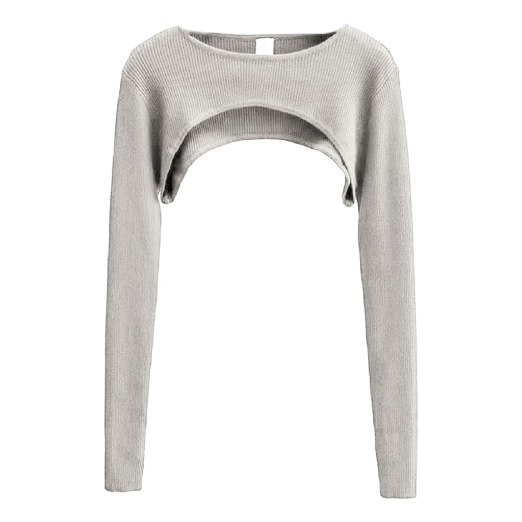 Women's Super Cropped Sweater Boleros Shrugs Casual Long Sleeve